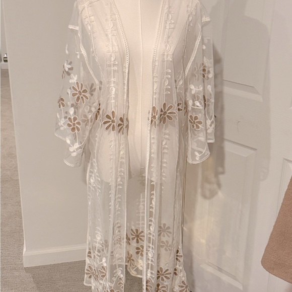 Sheer Embroidered Kimono Duster – Ivory Floral Lace, NWOT - Picture 12 of 12